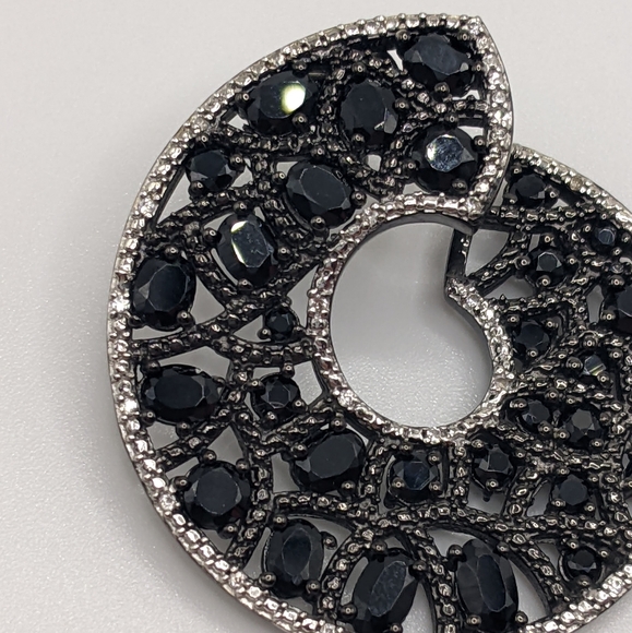 Unique Black Spinel Gemstone Swirl Hoop Earrings Sterling Silver - Picture 10 of 12